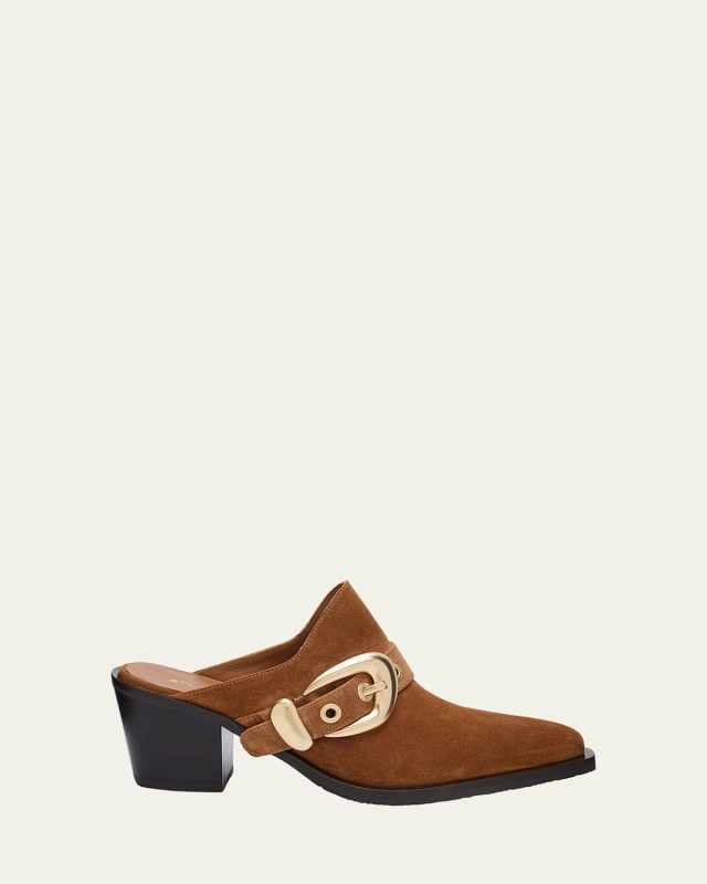 Maven Suede Buckle Western Mules